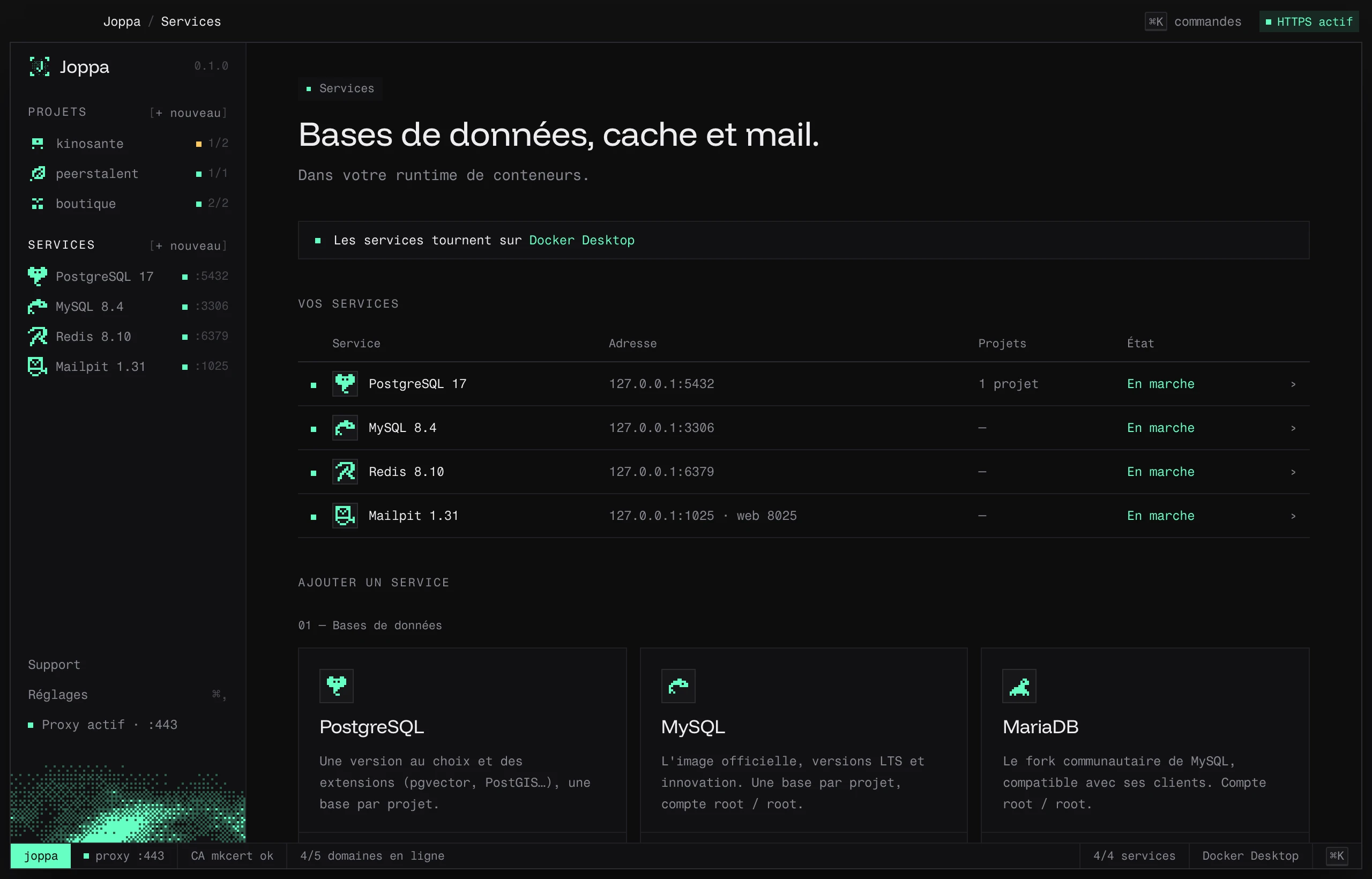 La page Services : vos services en marche et le catalogue